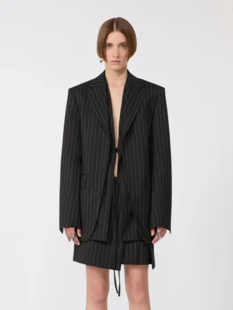 Getailleerde blazer van gabardine met krijtstreep, zwart