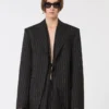 Getailleerde blazer van gabardine met krijtstreep, zwart Getailleerde blazer van gabardine met krijtstreep, zwart