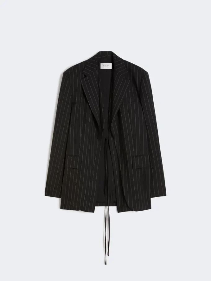 Getailleerde blazer van gabardine met krijtstreep, zwart Getailleerde blazer van gabardine met krijtstreep, zwart