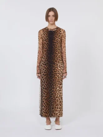 Getailleerde jurk van tule-jersey, beige met kleurverloop