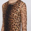 Getailleerde jurk van tule-jersey, beige met kleurverloop Getailleerde jurk van tule-jersey, beige met kleurverloop
