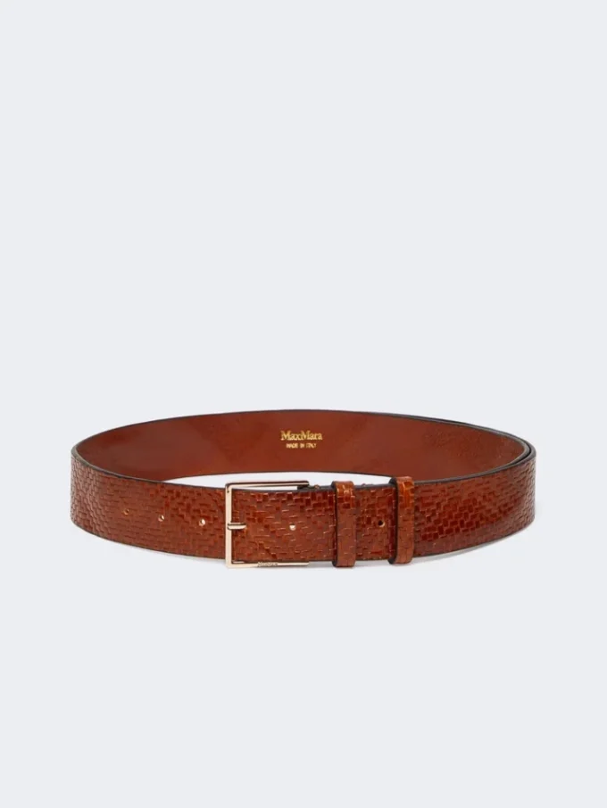 Gevlochten leren riem, tabakskleur Gevlochten leren riem, tabakskleur