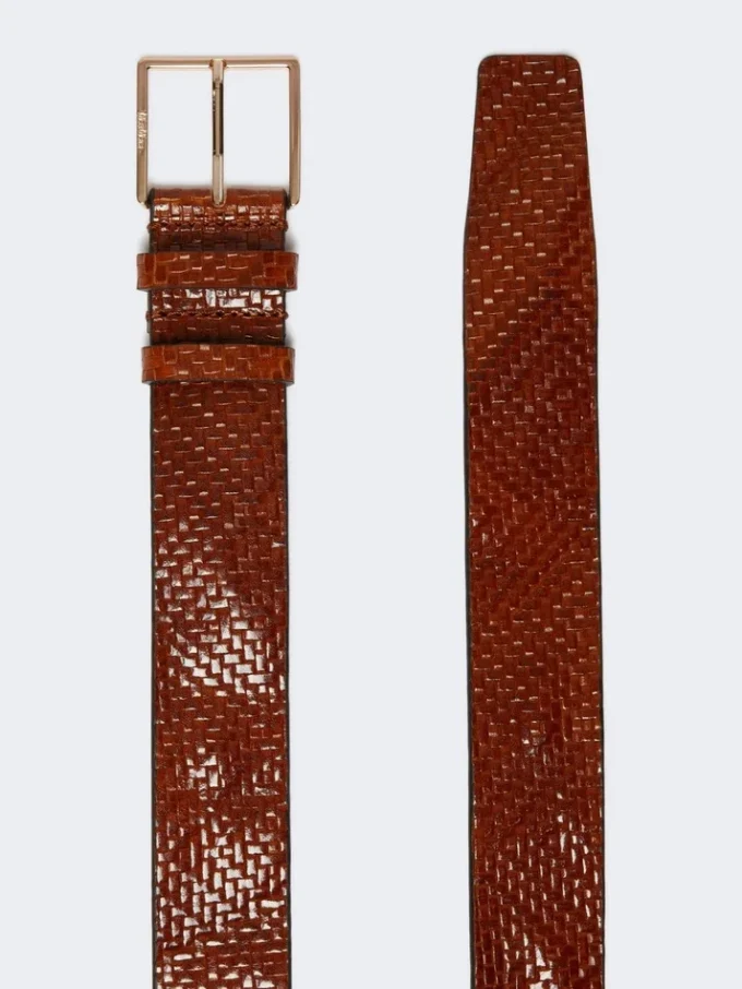 Gevlochten leren riem, tabakskleur Gevlochten leren riem, tabakskleur