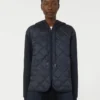 Gewatteerd jack met capuchon van waterafstotend canvas en jersey, marineblauw