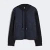 Gewatteerd jack met capuchon van waterafstotend canvas en jersey, marineblauw