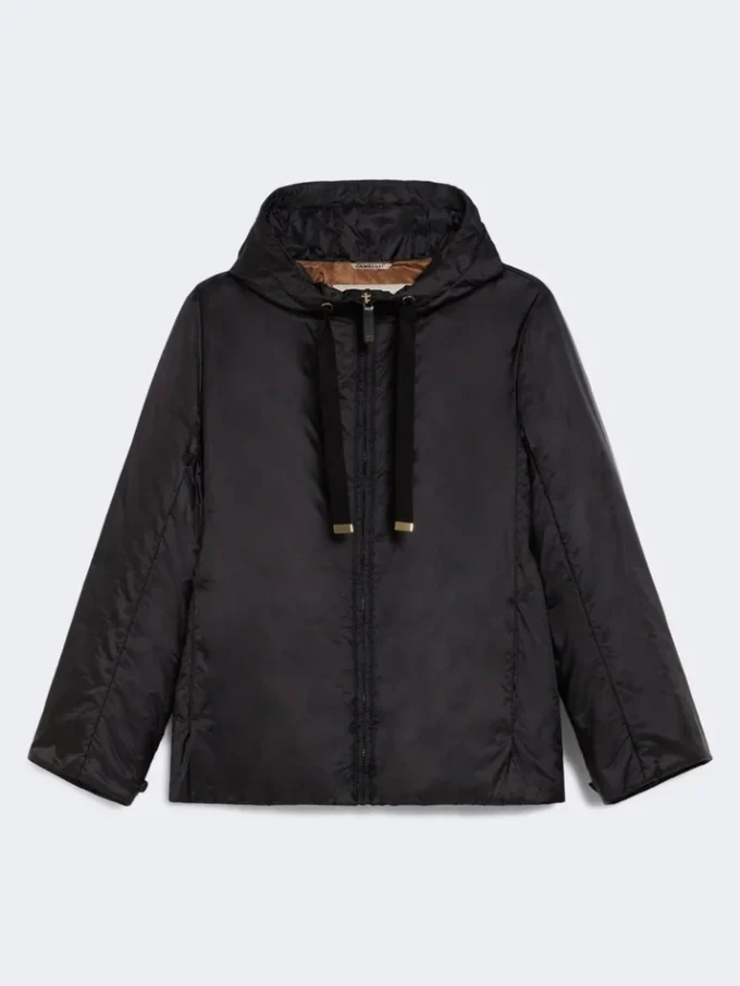 Gewatteerd, waterafstotend jack met capuchon, zwart Gewatteerd, waterafstotend jack met capuchon, zwart