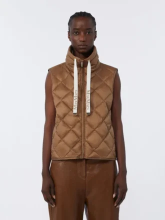 Gewatteerd, waterafstotend nylon canvas vest, karamel