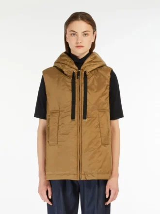 Gewatteerd, waterafstotend vest met capuchon, karamel