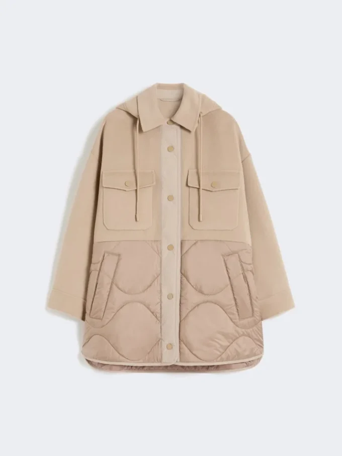 Gewatteerde jas van dubbelzijdige wol en nylon, camel Gewatteerde jas van dubbelzijdige wol en nylon, camel