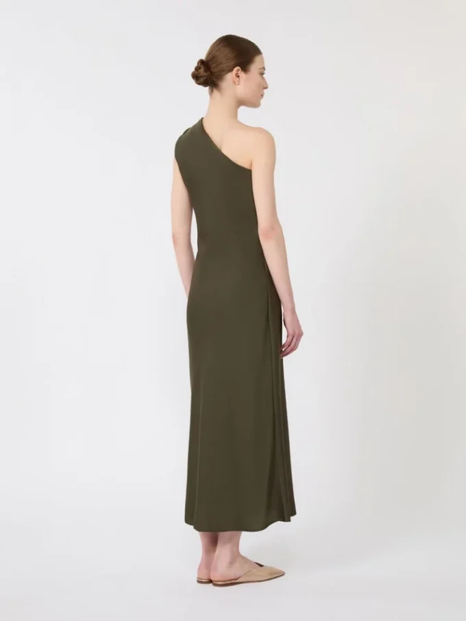 Glanzende satijnen one-shoulder jurk, mosgroen Glanzende satijnen one-shoulder jurk, mosgroen
