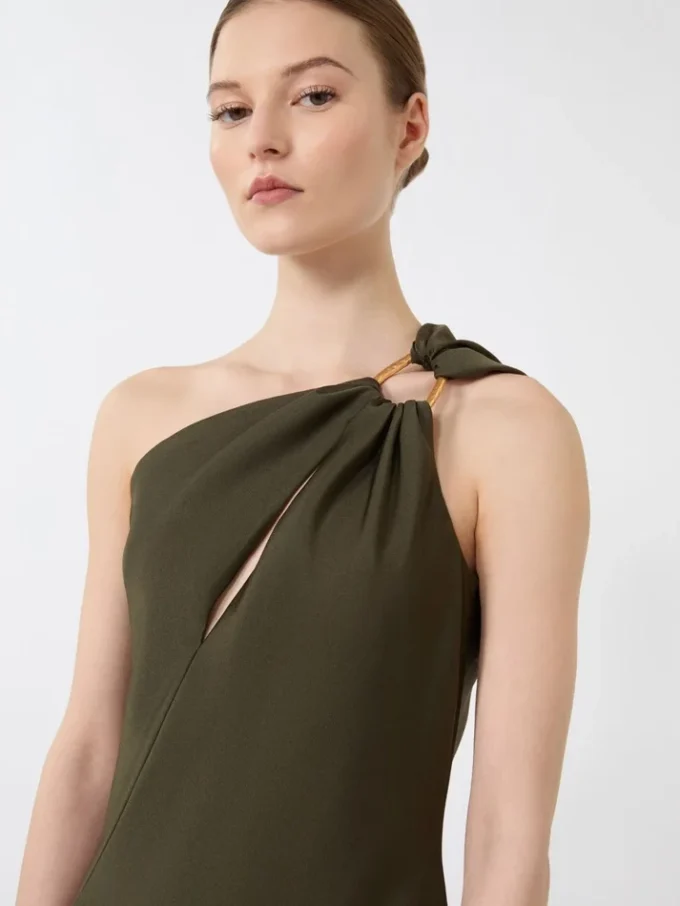 Glanzende satijnen one-shoulder jurk, mosgroen Glanzende satijnen one-shoulder jurk, mosgroen