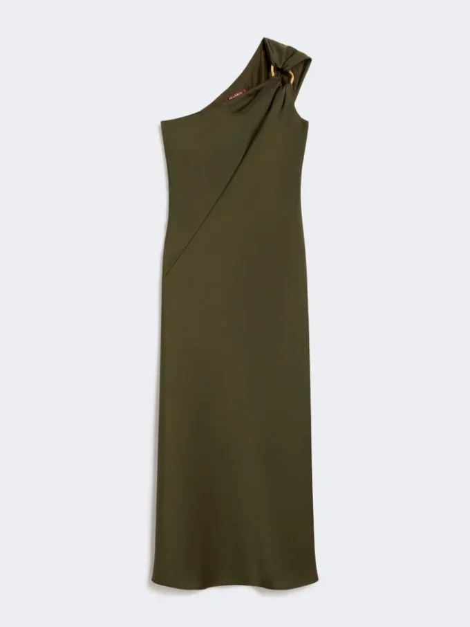 Glanzende satijnen one-shoulder jurk, mosgroen Glanzende satijnen one-shoulder jurk, mosgroen