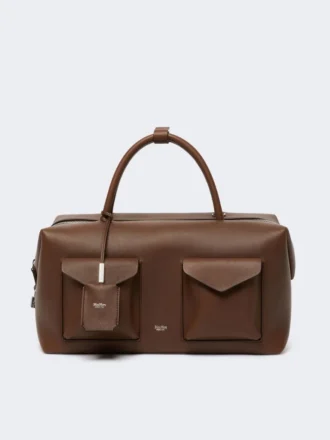 Grote leren boston-tas met vakken, bruin