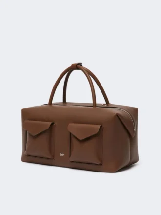 Grote leren boston-tas met vakken, bruin