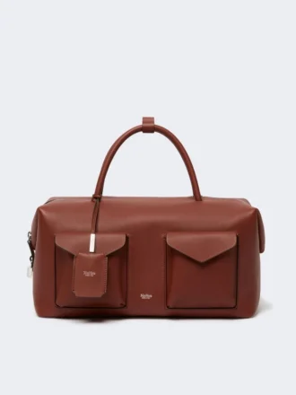 Grote leren boston-tas met zakken, roestkleur