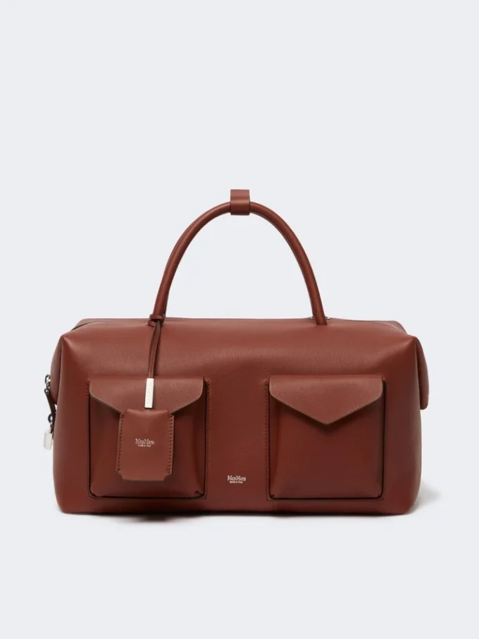 Grote leren boston-tas met zakken, roestkleur Grote leren boston-tas met zakken, roestkleur