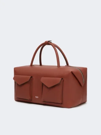 Grote leren boston-tas met zakken, roestkleur