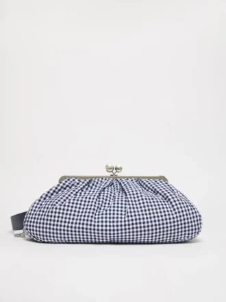 Grote Pasticcino-tas van katoen met gingham-ruit, ultramarijn
