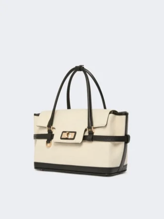 Handtas van chevron-canvas en leer, ijsblauw