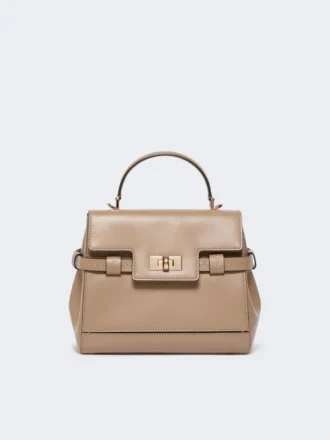 Handtas van glad leer, kleur mud Handtas van glad leer, kleur mud