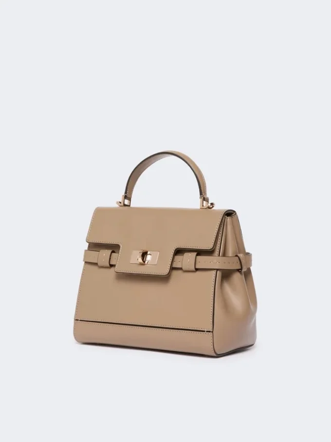 Handtas van glad leer, kleur mud Handtas van glad leer, kleur mud
