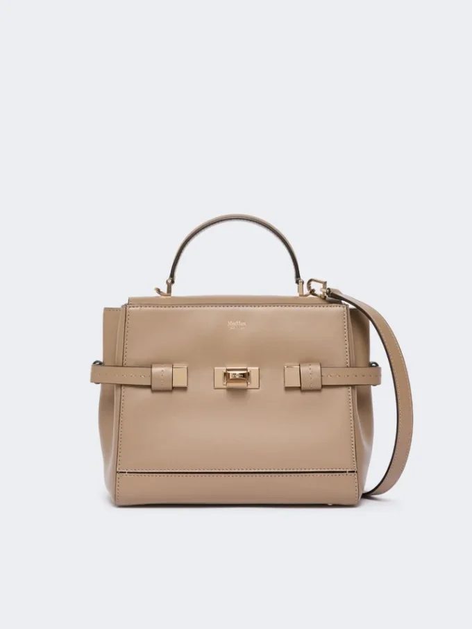 Handtas van glad leer, kleur mud Handtas van glad leer, kleur mud