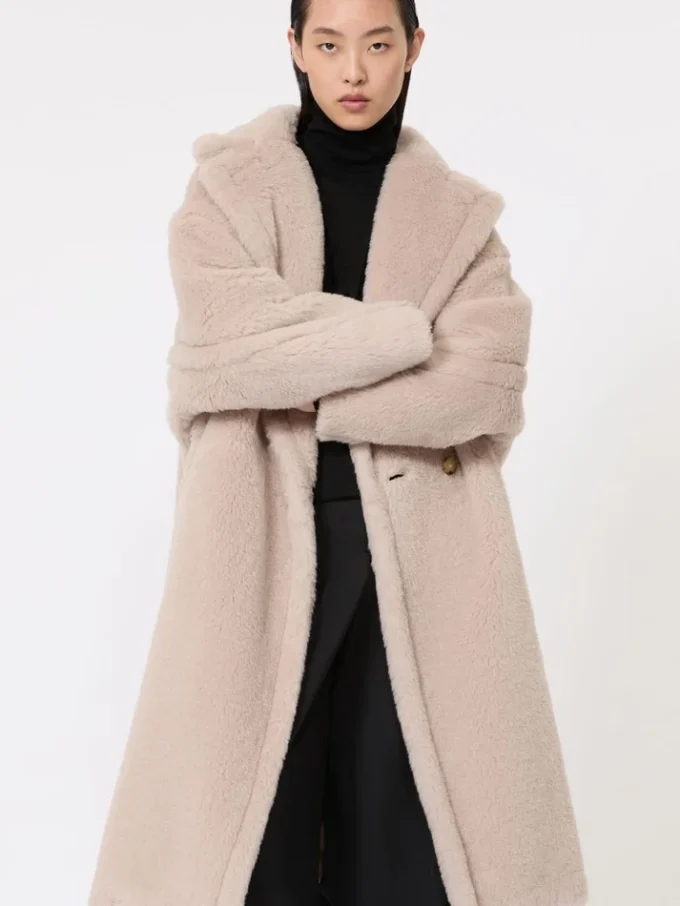 Iconische Teddy Bear Icon Coat van alpaca en wol, beige