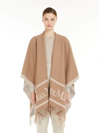 Jacquard wollen poncho, camel