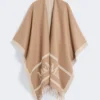 Jacquard wollen poncho, camel Jacquard wollen poncho, camel
