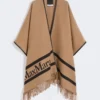 Jacquard wollen poncho, camel