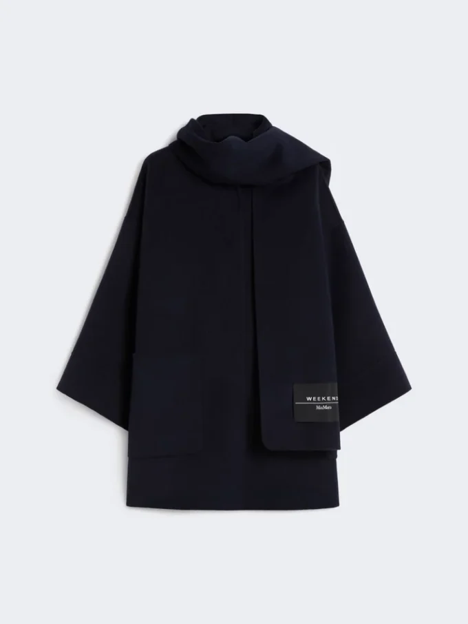 Jas van wolmix met sjaal, marineblauw Jas van wolmix met sjaal, marineblauw