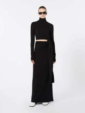 Jersey jurk met knoop, zwart