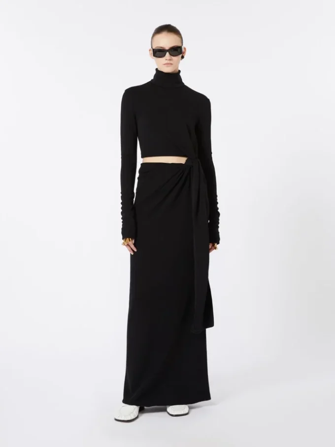 Jersey jurk met knoop, zwart Jersey jurk met knoop, zwart