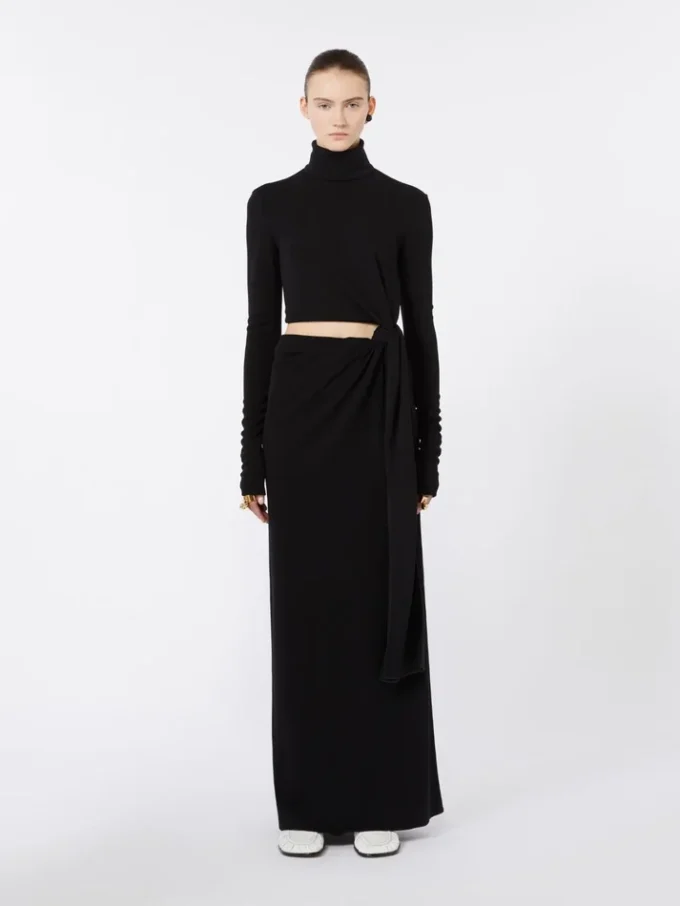 Jersey jurk met knoop, zwart Jersey jurk met knoop, zwart