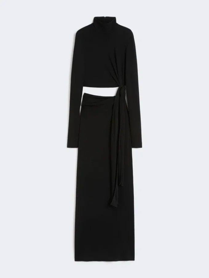 Jersey jurk met knoop, zwart Jersey jurk met knoop, zwart