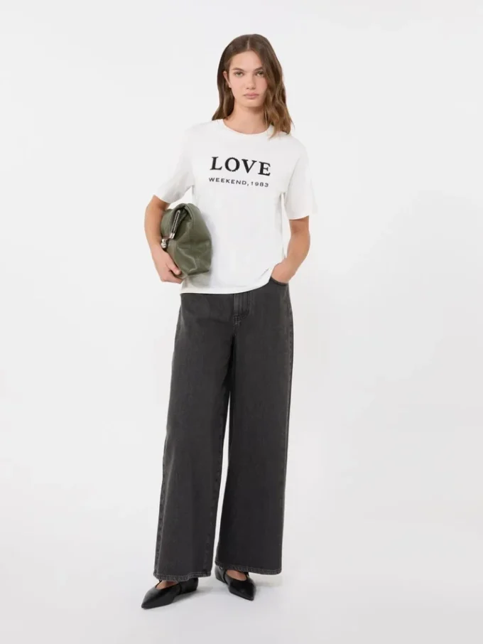 Jersey T-shirt met print en borduursels, wit Jersey T-shirt met print en borduursels, wit