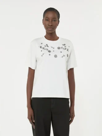 Jersey T-shirt met print en borduursels, wit