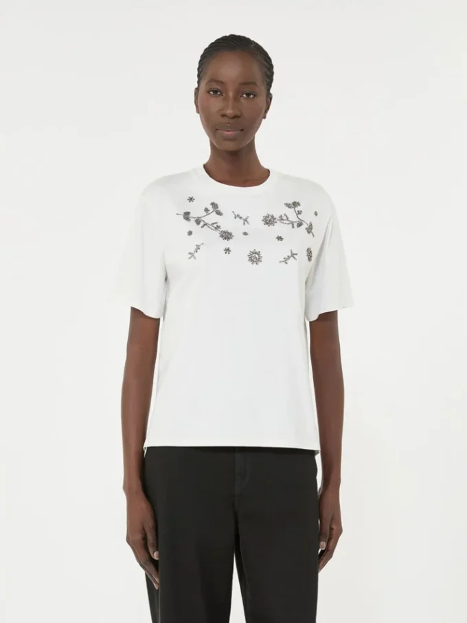Jersey T-shirt met print en borduursels, wit Jersey T-shirt met print en borduursels, wit