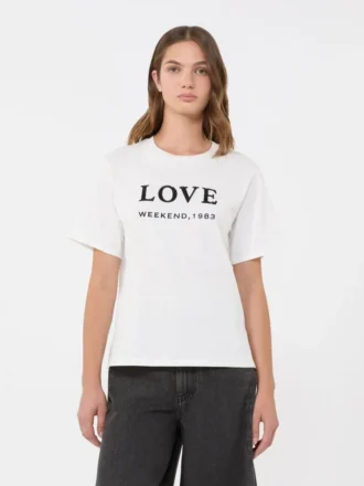 Jersey T-shirt met print en borduursels, wit