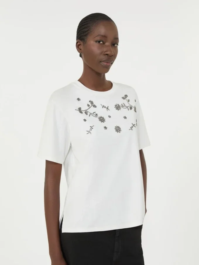 Jersey T-shirt met print en borduursels, wit Jersey T-shirt met print en borduursels, wit