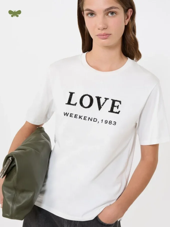Jersey T-shirt met print en borduursels, wit Jersey T-shirt met print en borduursels, wit