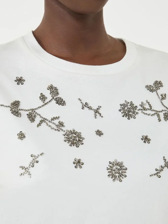 Jersey T-shirt met print en borduursels, wit Jersey T-shirt met print en borduursels, wit