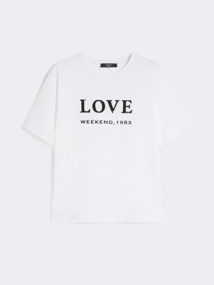 Jersey T-shirt met print en borduursels, wit Jersey T-shirt met print en borduursels, wit