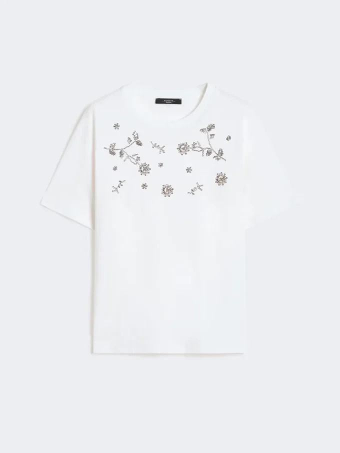 Jersey T-shirt met print en borduursels, wit Jersey T-shirt met print en borduursels, wit