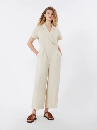 Jumpsuit van viscose en linnen Batavia, beige