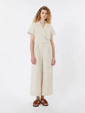 Jumpsuit van viscose en linnen Batavia, beige
