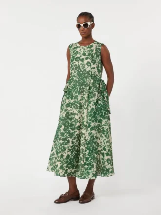 Jurk van bedrukt ramie-canvas, groen