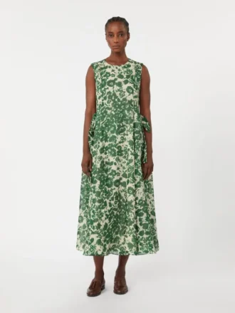 Jurk van bedrukt ramie-canvas, groen