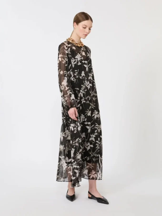 Jurk van bedrukte chiffon, zwart Jurk van bedrukte chiffon, zwart