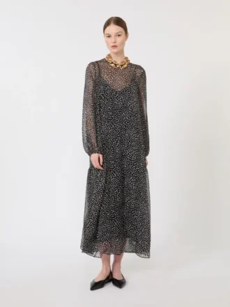 Jurk van bedrukte chiffon, zwart